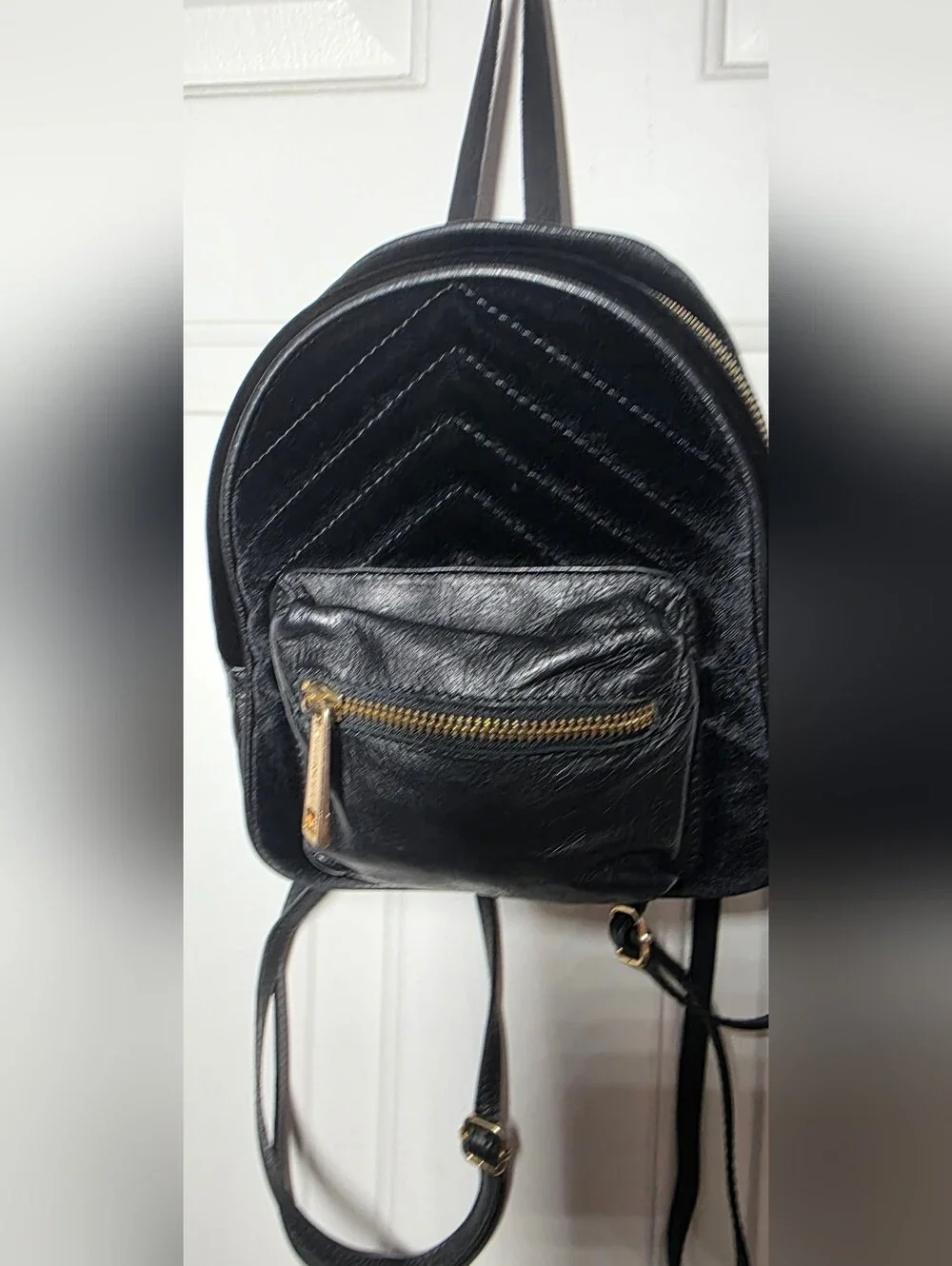 Designer Genuine Leather & Black Velvet Small Backpack